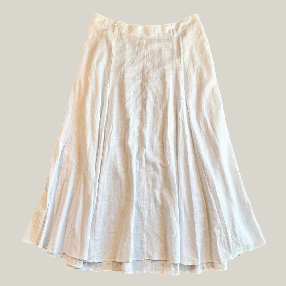Cato Womens Midi Skirt 18/20W White Linen Blend Flowy Elastic Back Coastal Boho